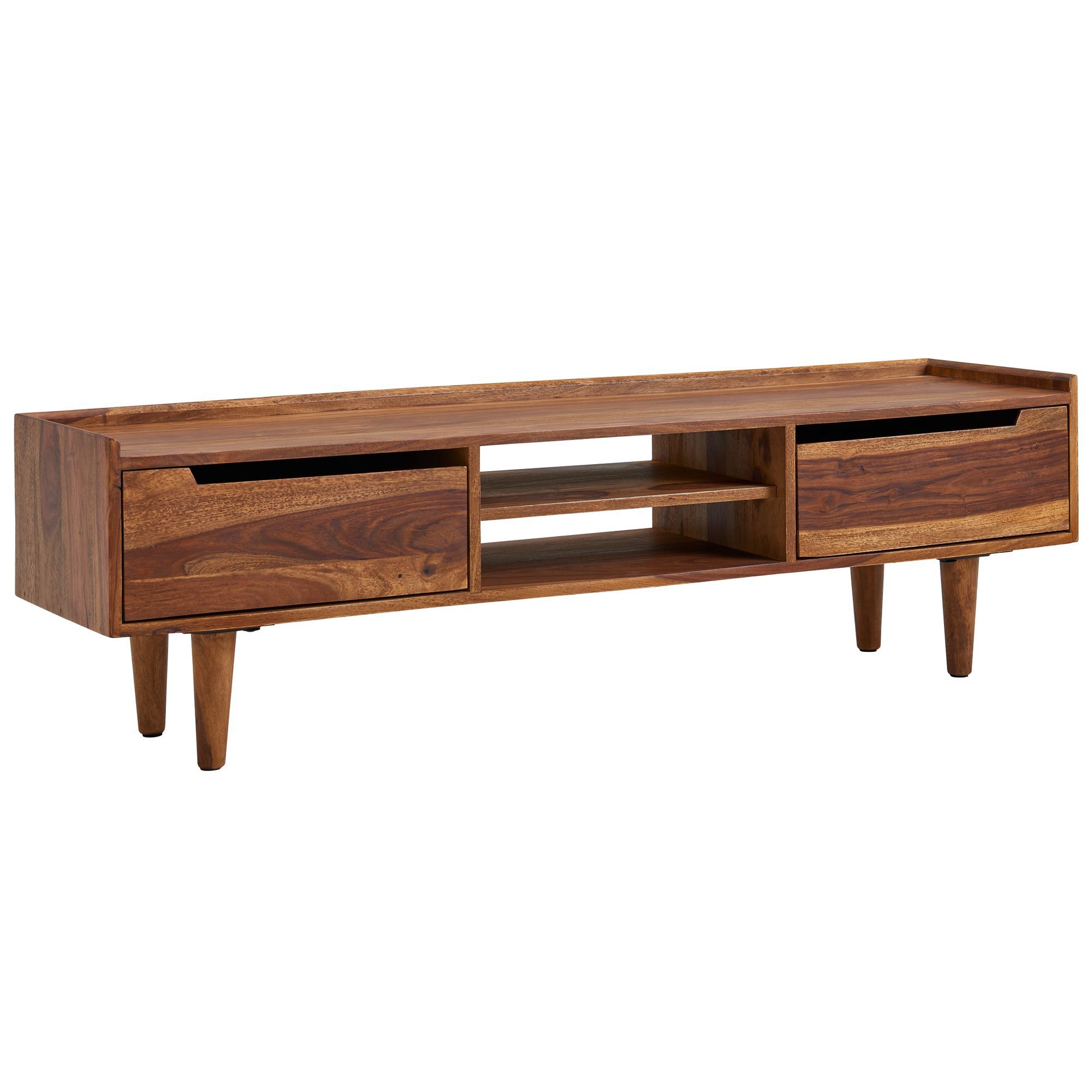 TV cabinet / lowboard, color: sheesham, semi-solid - dimensions 43 x 145 x 35 cm (H x W x D)