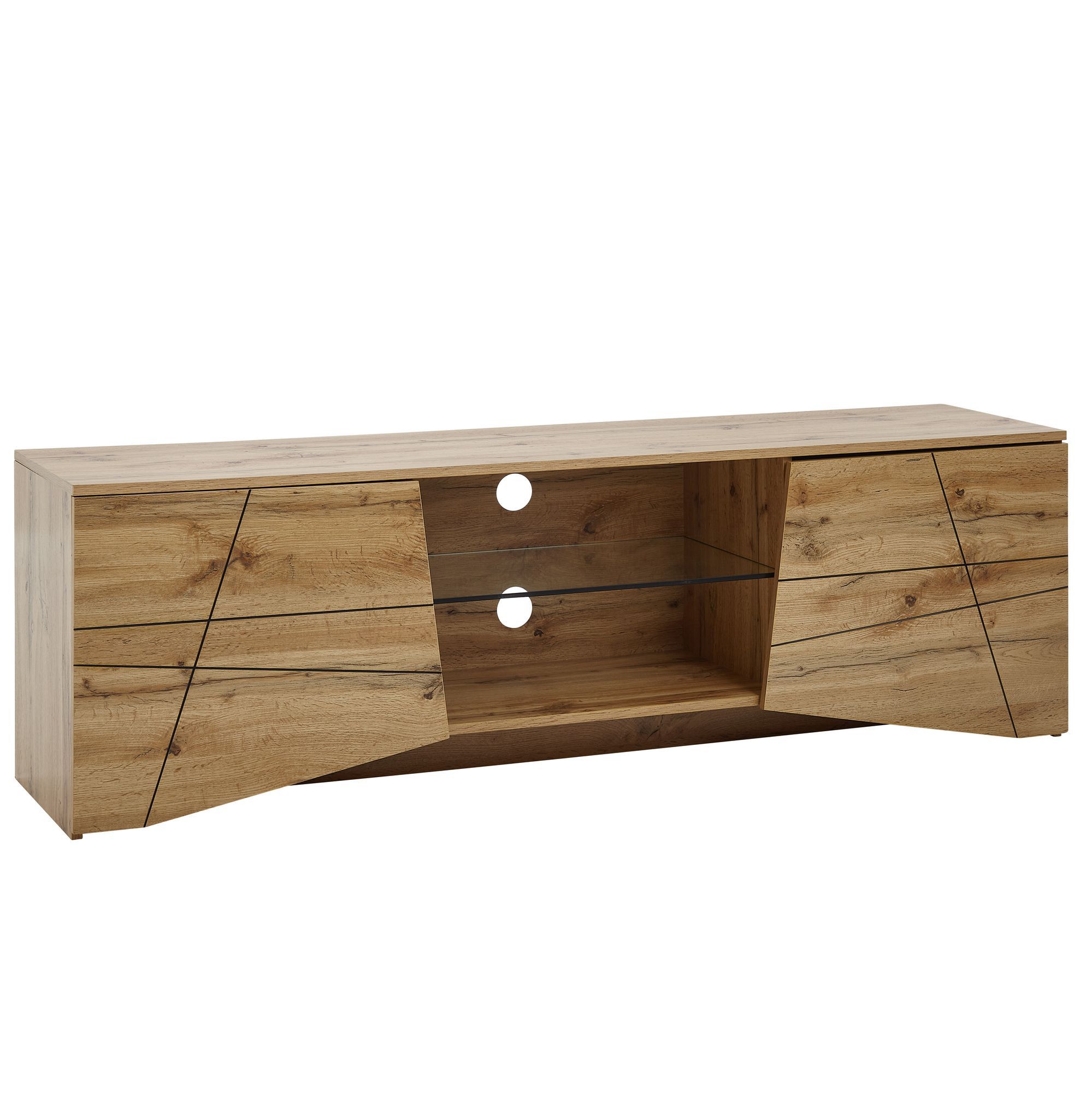 TV base unit / lowboard, color: oak - dimensions: 55 x 160 x 40 cm (H x W x D); TV base unit / lowboard, color: oak, partially solid - dimensions: 55 x 160 x 40 cm (H x W x D)