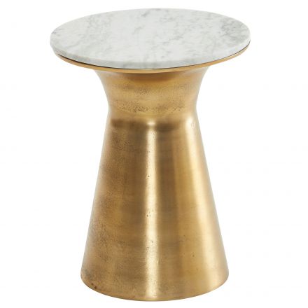 Round marble living room table, color: marble look / gold - Dimensions: 35 x 35 x 45 cm (W x D x H)