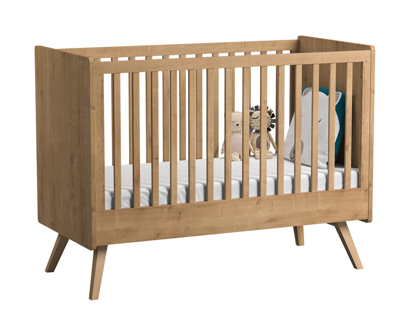 Baby bed / Kid bed Jorinde 02, Colour: Oak - Lying area: 70 x 140 cm (w x l)