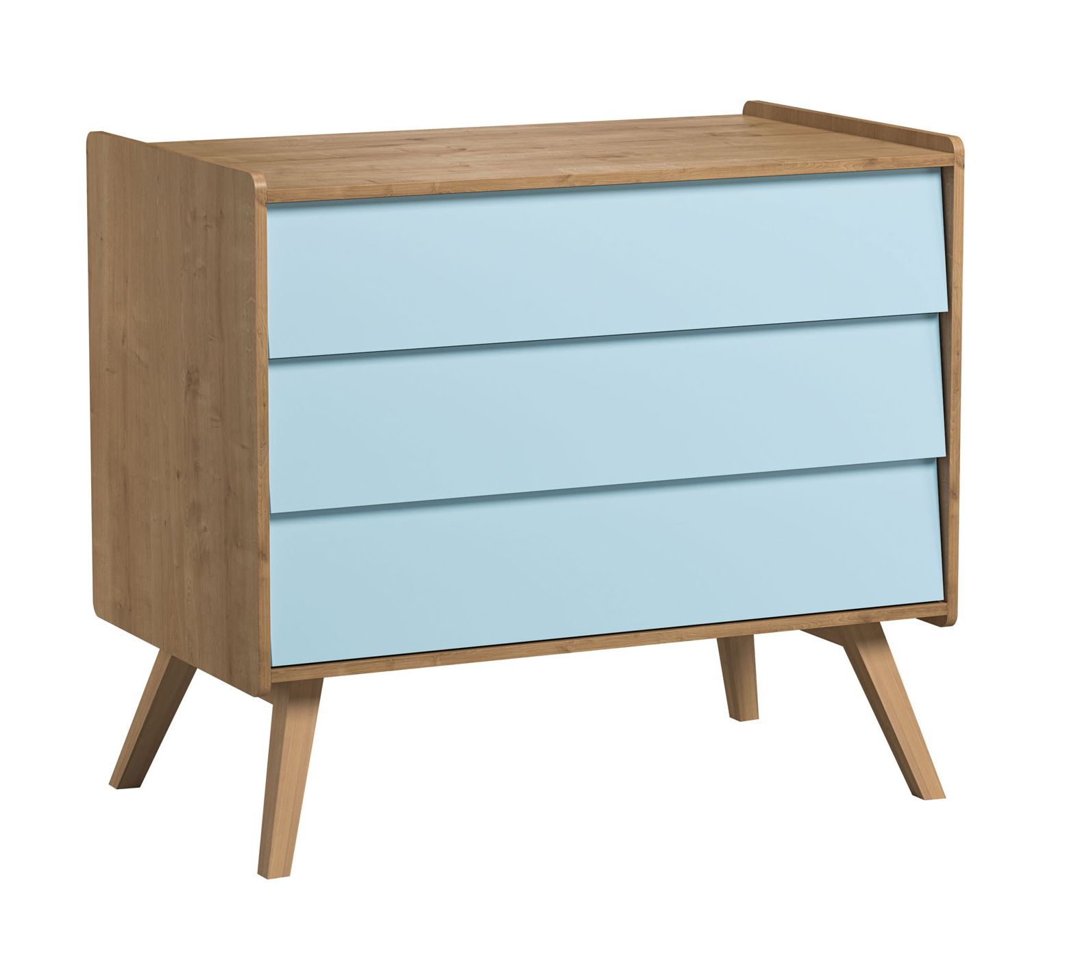 Chest of drawers Jorinde 05, Colour: Oak / Blue - Measurements: 90 x 100 x 59 cm (H x W x D)