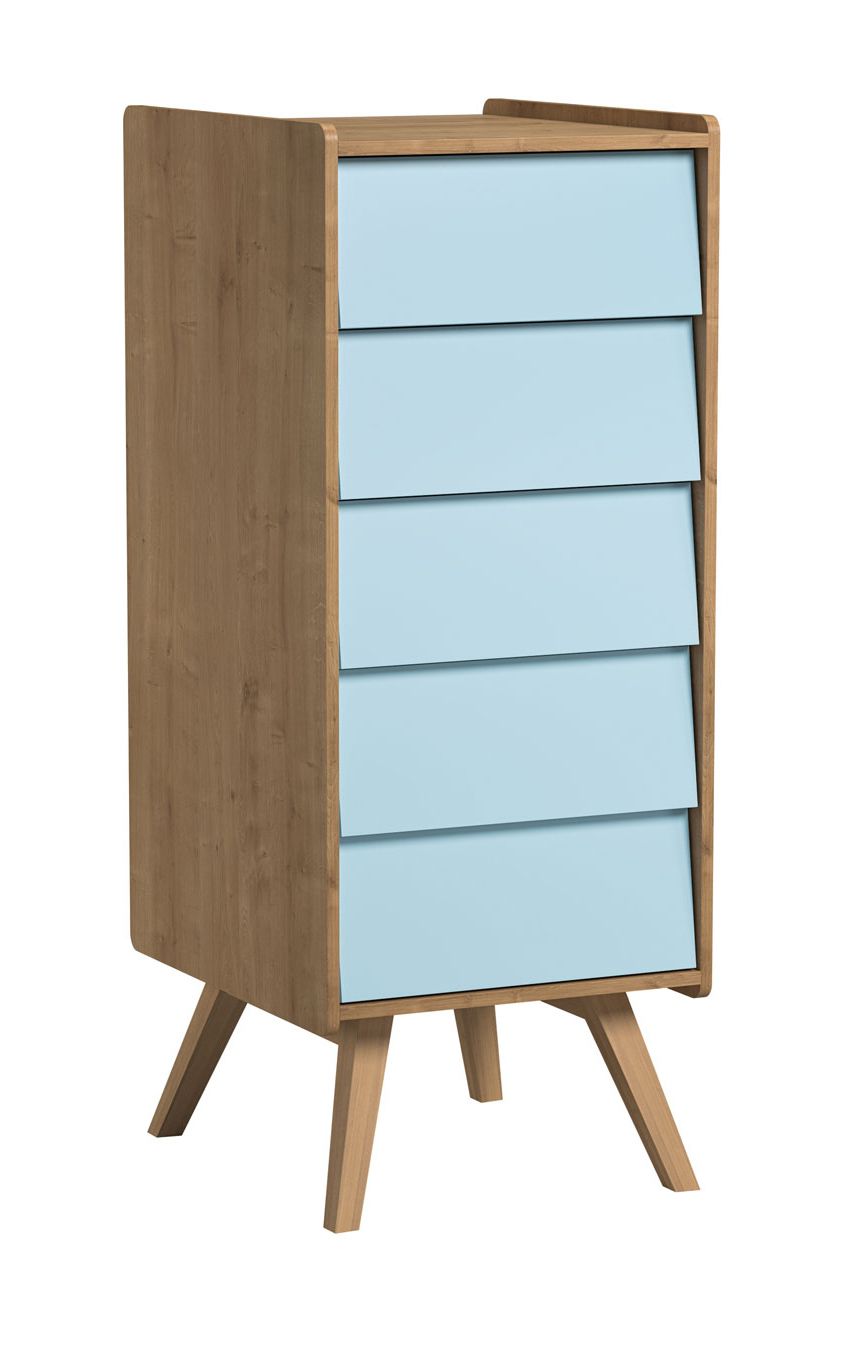 Dresser Jorinde 11, Colour: Oak / Blue - Measurements: 128 x 51 x 41 cm (h x w x d)