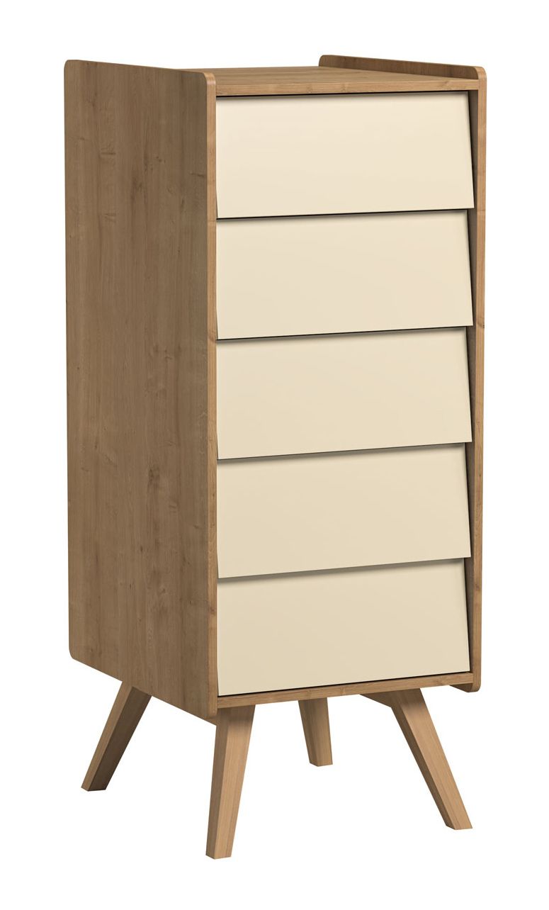 Dresser Jorinde 14, Colour: Oak / Yellow - Measurements: 128 x 51 x 41 cm (h x w x d)