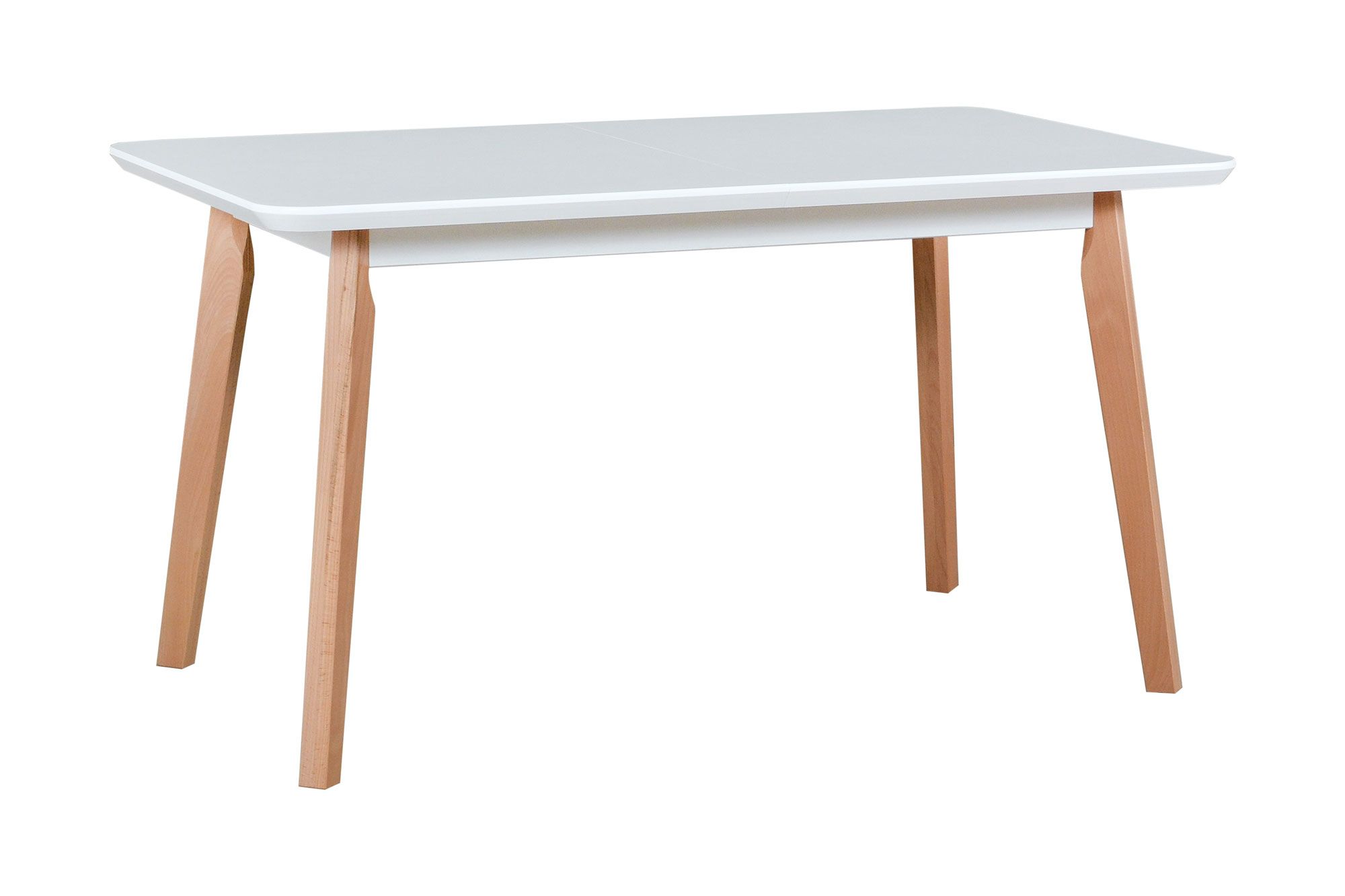 Extendable dining room table ESTER in white/beech, dimensions 80 x 140/180 (W x D), table top height of 32 mm, veneered surface, beautiful grain