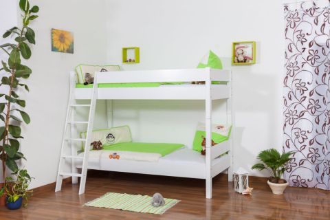 Children's bed Bunk bed Johann solid beech wood white lacquered incl. rolling frame - 90 x 200 cm, divisible