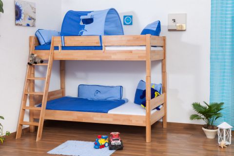 Children's bed Martin bunk bed solid natural beech wood incl. roll-away frame - 90 x 200 cm, divisible