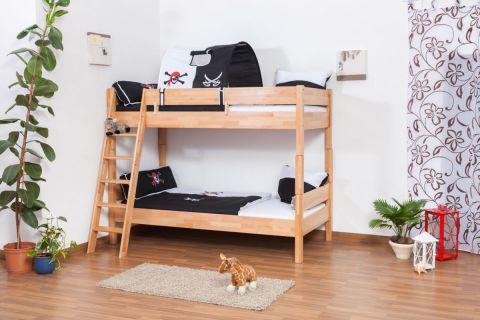 Children's bed Bunk bed Johann solid natural beech wood incl. roll-away frame - 90 x 200 cm, divisible