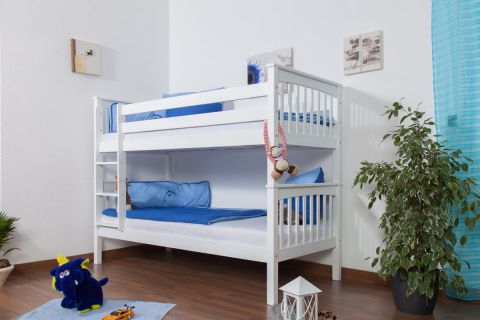 Children's bunk bed Mario solid beech wood, white lacquered incl. roll-away frame - 90 x 200 cm, divisible