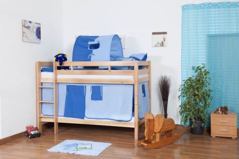 Felix bunk bed for children incl. roll-away frame - Material: solid natural beech, color: clear lacquered, divisible