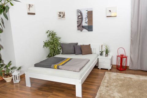 Single bed / guest bed solid pine solid wood white lacquered 75, incl. slatted frame - dimensions 140 x 200 cm