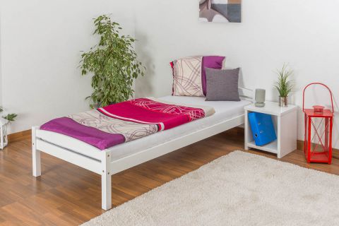 Single bed / guest bed solid pine wood white lacquered 99, incl. slatted frame - dimensions 90 x 200 cm