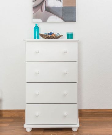 Chest of drawers solid pine solid wood white lacquered Junco 145 - Dimensions 100 x 60 x 42 cm