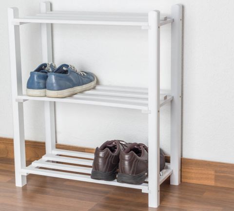 Shoe rack solid beech wood white lacquered Junco 224 - 70 x 58 x 26 cm (H x W x D)