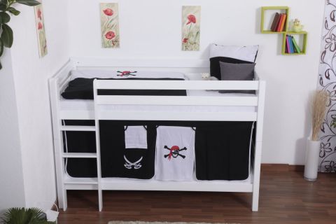 Bunk bed / play bed Moritz solid beech wood white lacquered, incl. rolling frame - 90 x 200 cm, divisible