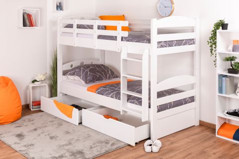 Bunk bed for adults "Easy Premium Line" K18/n incl. 2 drawers and 2 cover panels, headboard with holes, solid white beech wood - 90 x 200 cm, (W x L) divisible
