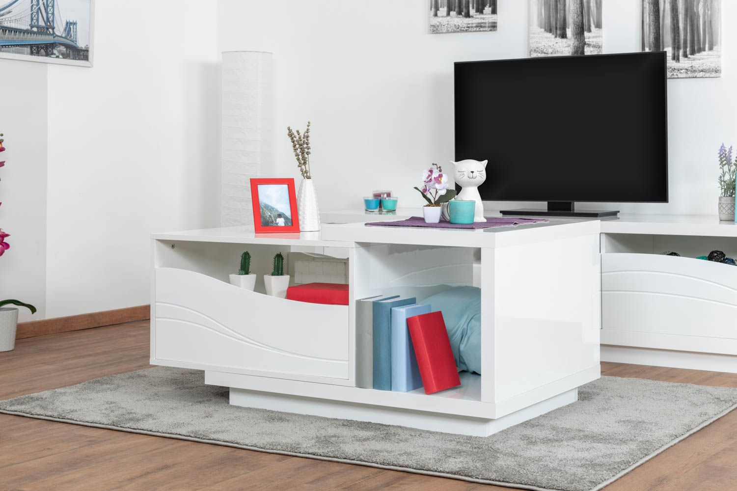 Coffee table Patamea 05, Colour: white high gloss - 110 x 67 x 51 cm (W x D x H)