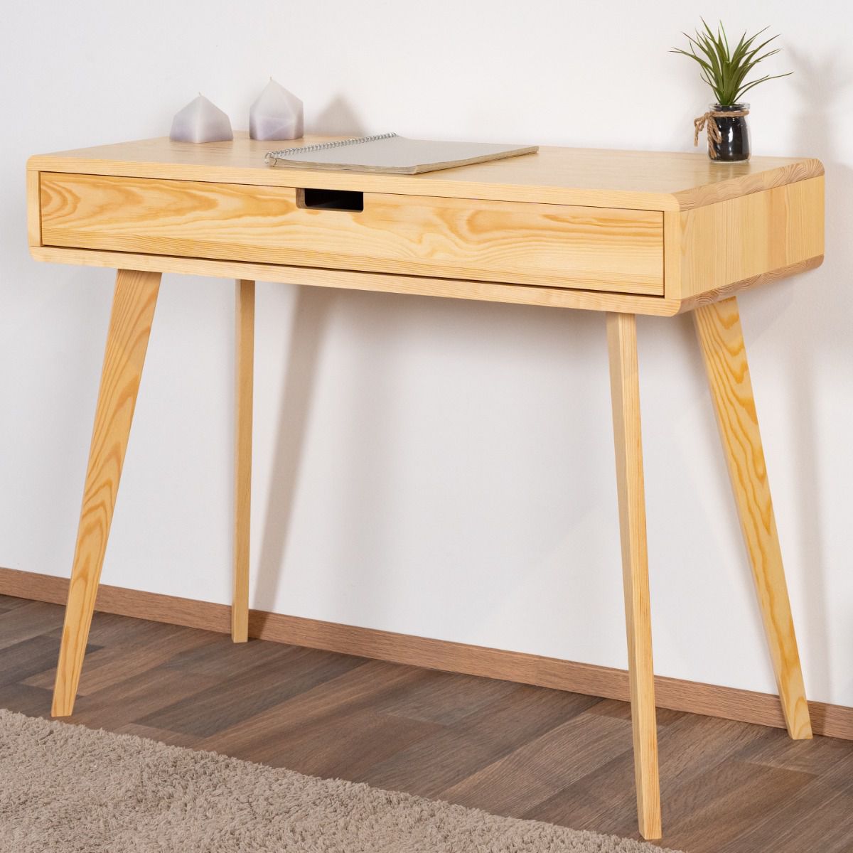 Desk solid pine wood natural Aurornis 63 - Measurements: 75 x 96 x 40 cm (H x W x D)