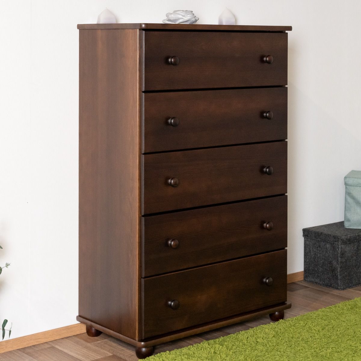 Narrow chest of drawers solid pine walnut Junco 140, with five large drawers, very stable 123 x 80 x 42 cm, lots of storage space
