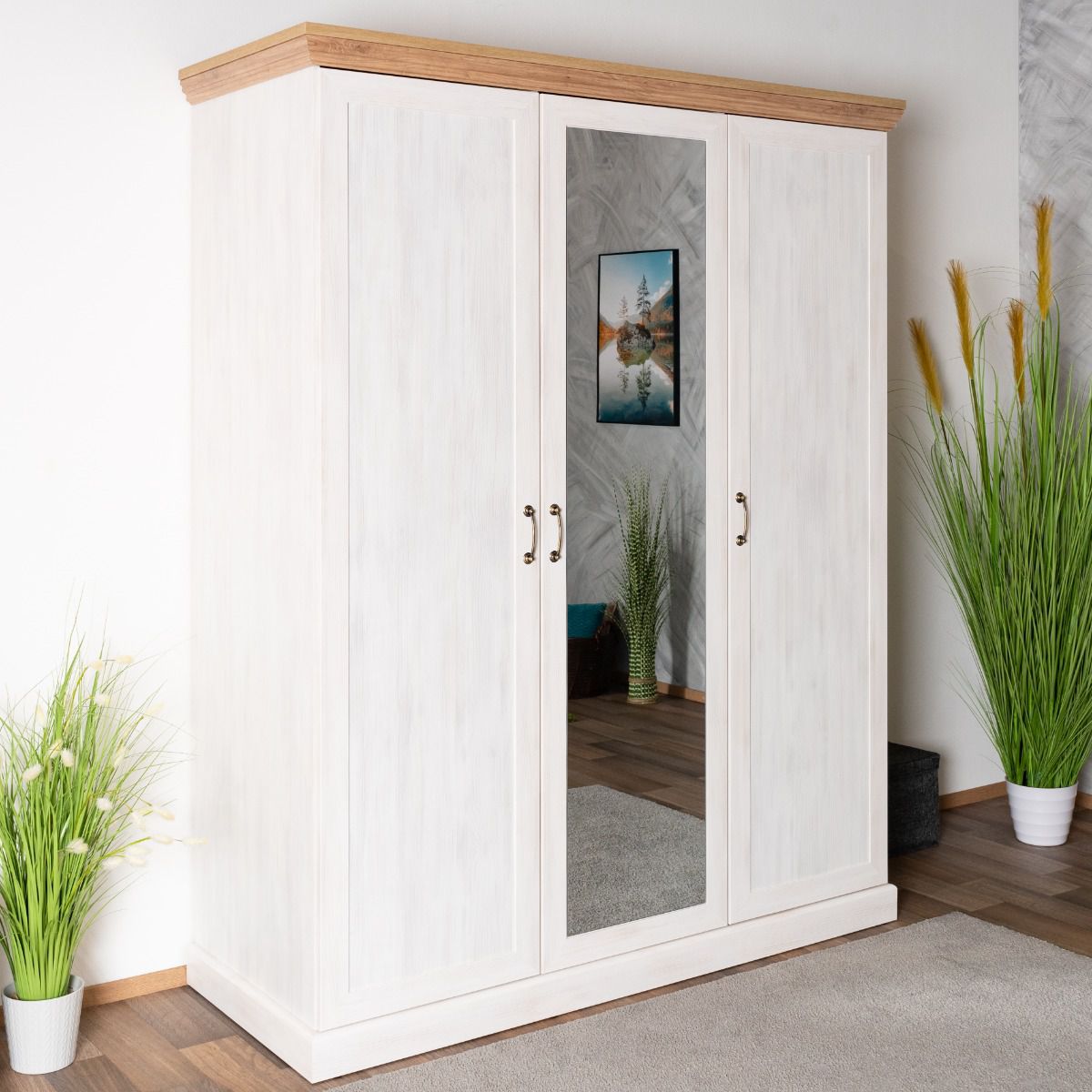 Hinged door wardrobe / closet Badile 19, color: pine white / brown - 197 x 157 x 60 cm (H x W x D)