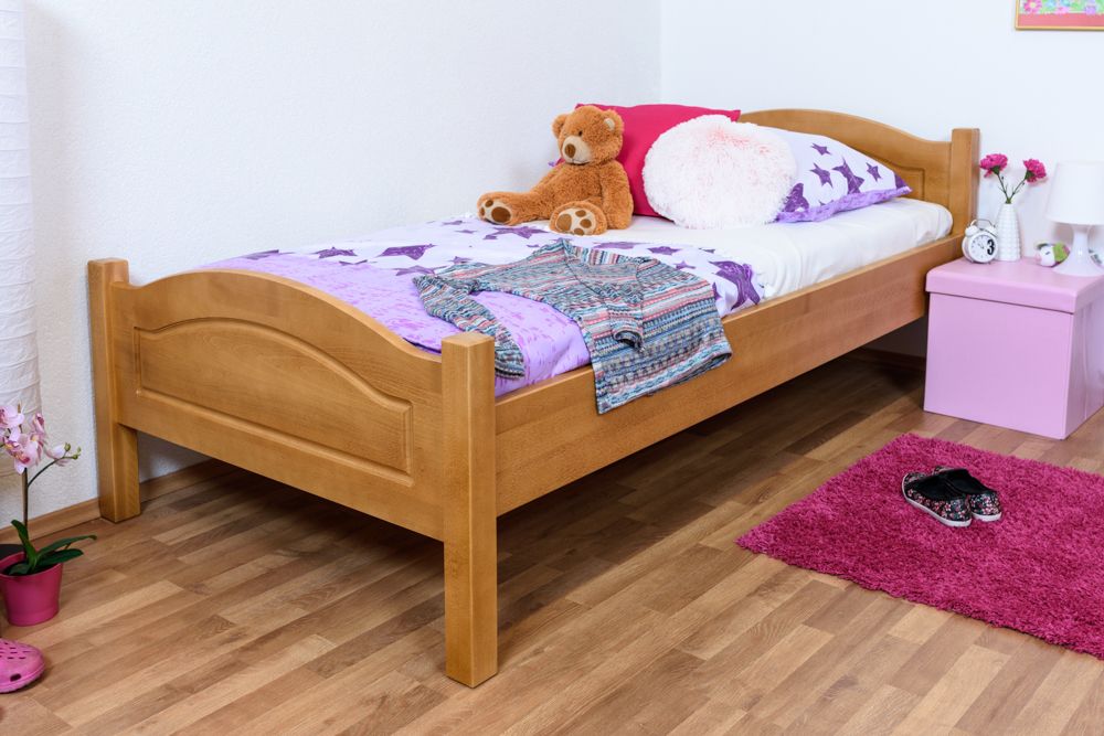 Children's bed / youth bed solid beech solid wood alder colors 113C, incl. slatted frame - 100 x 200 cm (W x L)