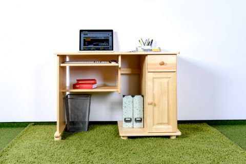 Junco 196 desk with drawer and keyboard compartment, solid natural pine, 81.50 x 115 x 55 cm, 3 compartments, robust and durable, 3 compartments