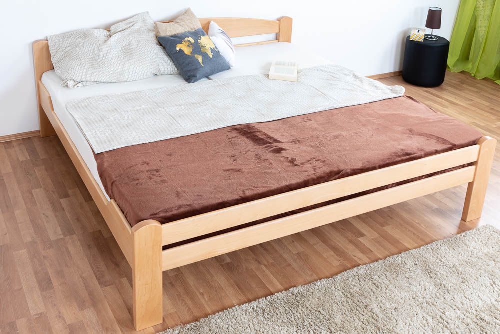 Double bed "Easy Premium Line" K4, 200 x 200 cm solid beech wood natural, incl. slatted frame