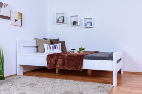 Single bed / guest bed "Easy Premium Line" K6, 120 x 200 cm solid white lacquered beech wood