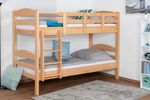 Bunk bed for adults "Easy Premium Line" K21/n, rounded headboard and footboard, solid beech wood natural - 90 x 200 cm (W x L), divisible