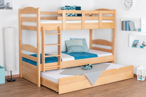 Bunk bed for adults "Easy Premium Line" K21/h incl. mattress base and 2 cover panels, rounded headboard and footboard, solid natural beech wood - mattress base: 90 x 200 cm, divisible