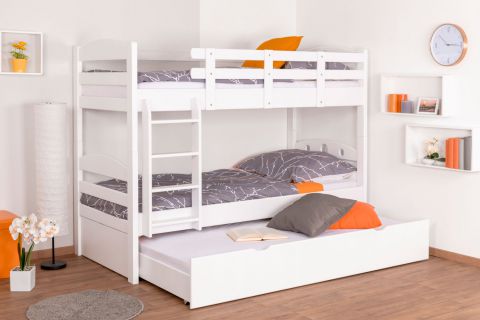 Bunk bed for adults "Easy Premium Line" K18/h incl. mattress base and 2 cover panels, headboard with holes, solid white beech wood - mattress base: 90 x 200 cm, divisible
