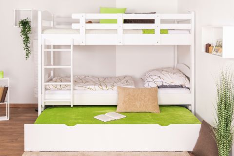 Bunk bed for adults "Easy Premium Line" K21/h incl. mattress base and 2 cover panels, rounded headboard and footboard, solid white beech wood - mattress base: 90 x 200 cm, divisible