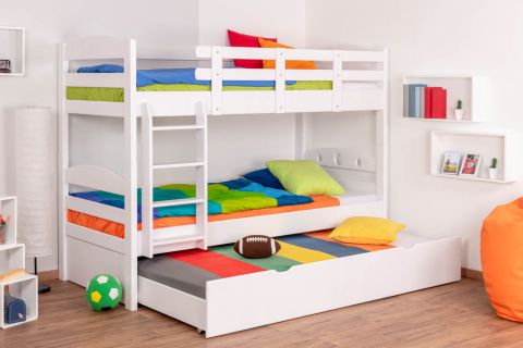 Bunk bed "Easy Premium Line" K18/h incl. berth and 2 cover panels, headboard with holes, solid white beech wood - mattress base: 90 x 200 cm, divisible