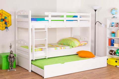Bunk bed "Easy Premium Line" K19/h incl. berth and 2 cover panels, headboard and footboard with holes, solid white beech wood - 90 x 200 cm (W x L), divisible