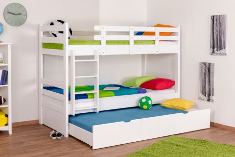 Bunk bed "Easy Premium Line" K20/h incl. berth and 2 cover panels, straight headboard and footboard, solid white beech wood - 90 x 200 cm (W x L), divisible