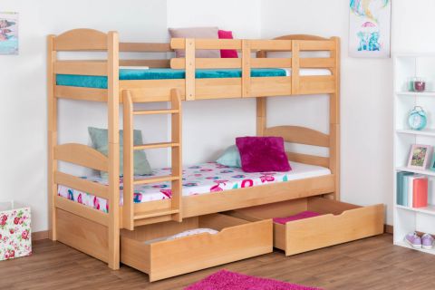 Bunk bed "Easy Premium Line" K21/n incl. 2 drawers and 2 cover panels, rounded headboard and footboard, solid beech wood natural - 90 x 200 cm (W x L), divisible