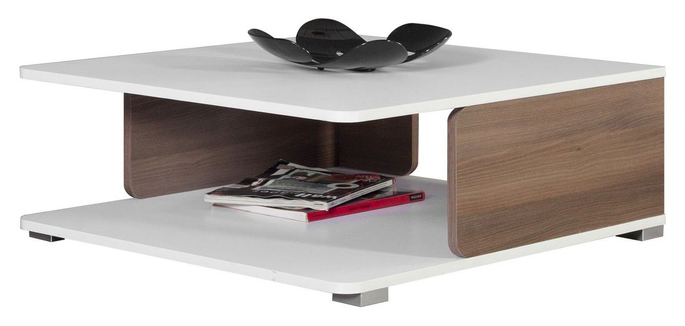 Coffee table Bulolo 01, Colour: White / Walnut - Measurements: 75 x 80 x 33 cm (W x D x H)