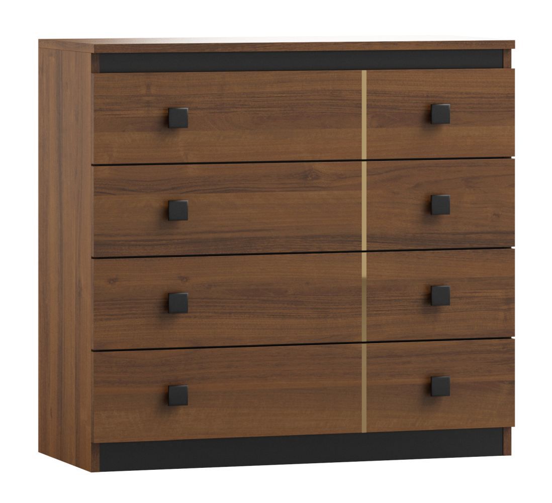 Chest of drawers Mojokerto 01, color: walnut / black - Dimensions: 85 x 90 x 39 cm (H x W x D)