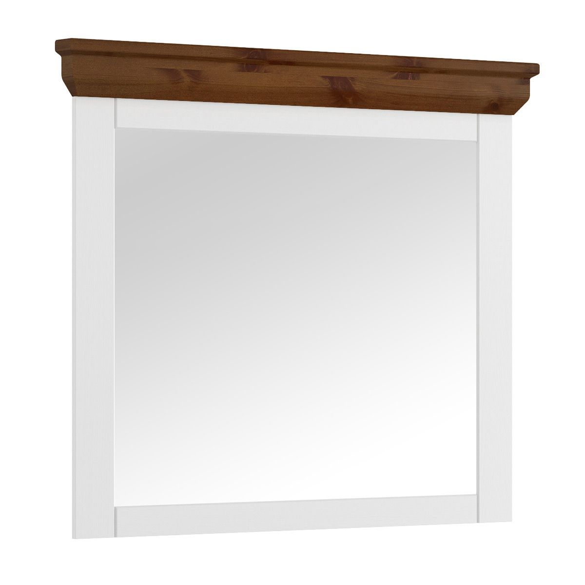 Mirror Gimone 11 with 81 x 109 x 5 cm, made of Finnish pine, in the color white / Tabacco, for anteroom, bedroom, elegant, classic