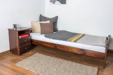 Single bed / guest bed solid pine walnut A11, incl. slatted frame - dimensions 90 x 200 cm