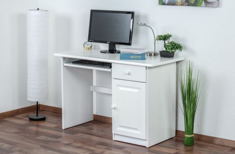 Desk solid pine solid wood white lacquered 002 - Dimensions: 74 x 115 x 55 cm (H x W x D)