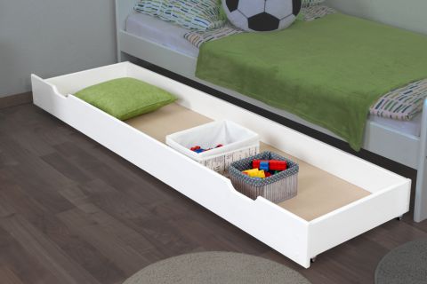Drawer for bed - solid pine, white lacquered 003- Dimensions 18.50 x 198 x 54 cm (H x W x D)