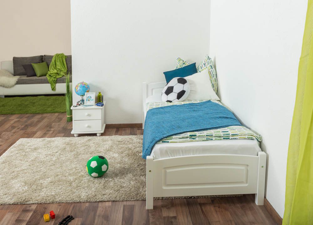 Children's bed / youth bed solid pine white lacquered 98, incl. slatted frame - lying surface 80 x 200 cm