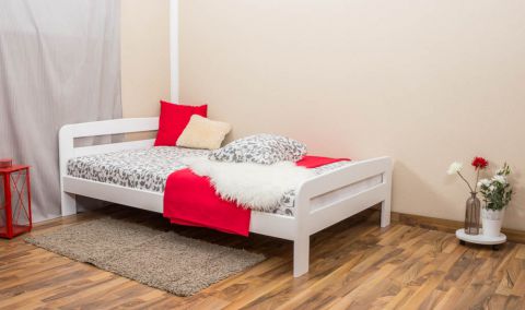 Single bed / guest bed solid pine wood white lacquered A6, incl. slatted frame - dimensions 120 x 200 cm