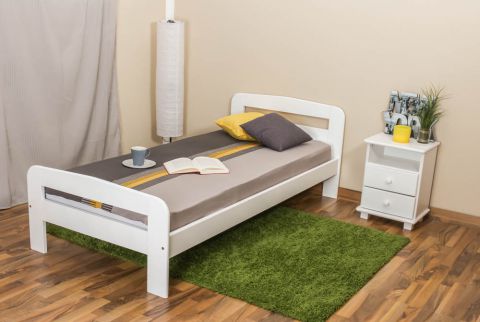 Single bed / guest bed solid pine wood white lacquered A6, incl. slatted frame - dimensions 90 x 200 cm