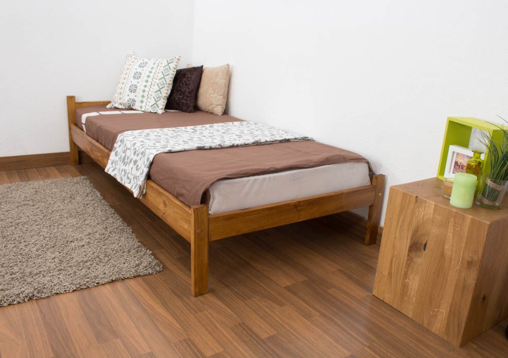 Single bed / guest bed solid oak pine A14, incl. slatted frame - dimensions 90 x 200 cm 