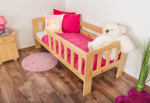 Children's bed with fall protection solid pine natural A17, incl. slatted frame - dimensions 70 x 160 cm 