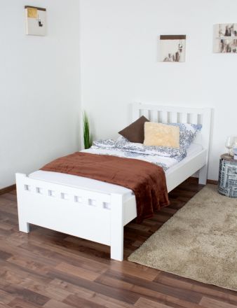 Single bed / guest bed solid pine wood white 68, incl. slatted frame - dimensions 90 x 200 cm