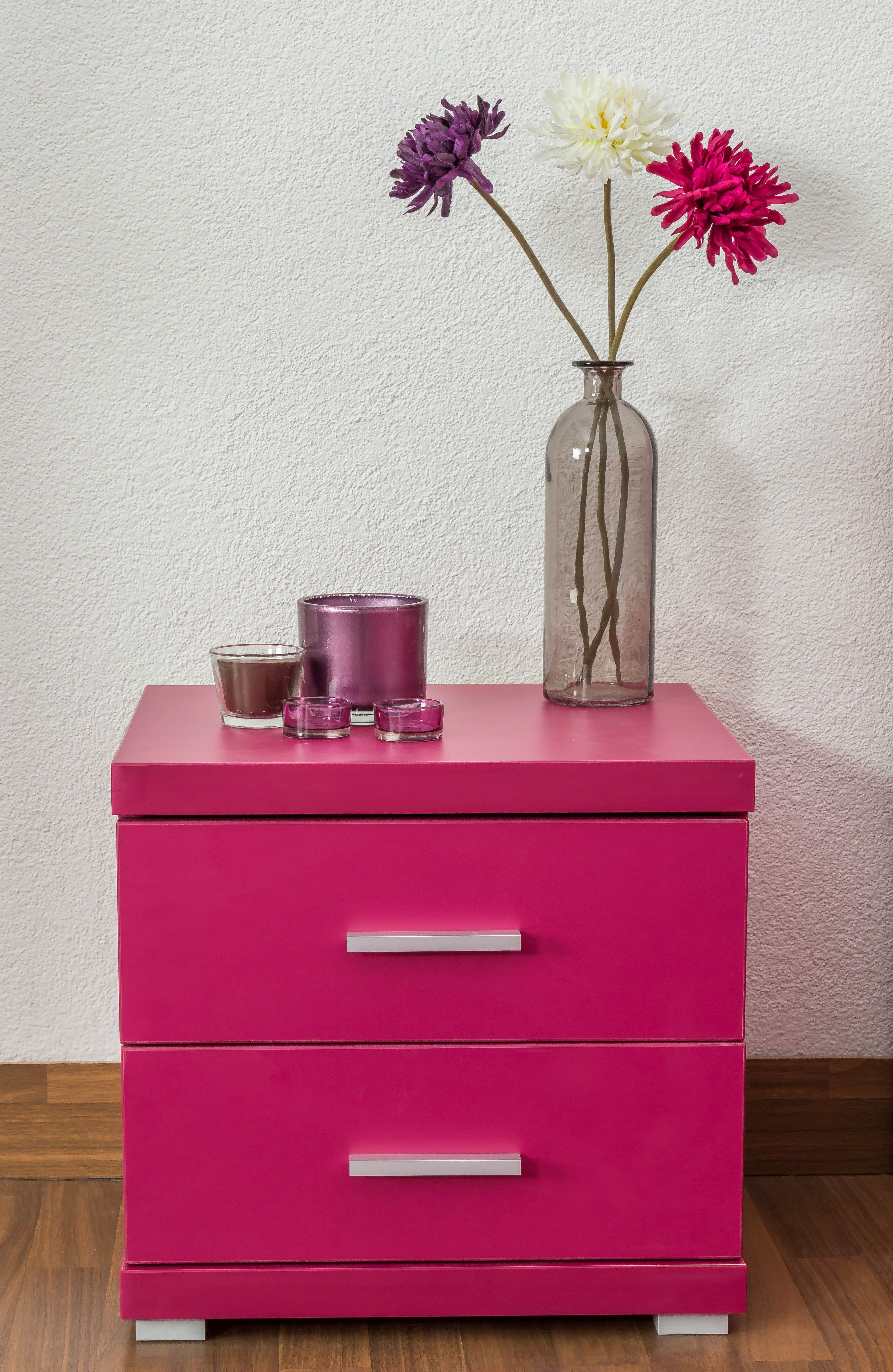 Bedside table "Easy Furniture" N2, Pink lacquered