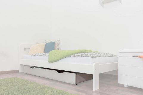 Drawer for bed - solid pine, white lacquered 002- Dimensions 17 x 150 x 57 cm (H x W x D)