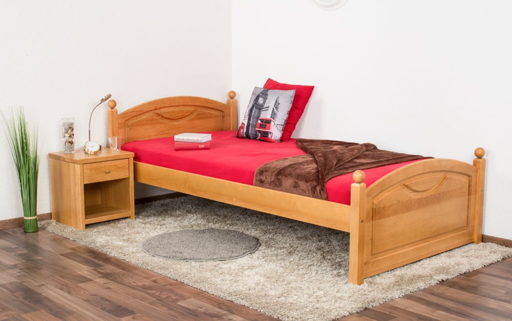 Single bed / guest bed solid pine solid wood alder color 82, incl. slatted frame - 100 x 200 cm (W x L)